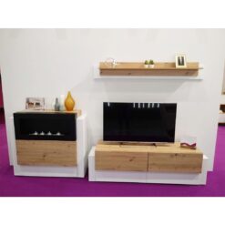 Συνθετό σαλονιού LIPUS με Τζάκι σε απόχρωση Φυσικό-Λευκό 290x45x150