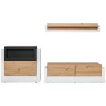 Συνθετό σαλονιού LIPUS με Τζάκι σε απόχρωση Φυσικό-Λευκό 290x45x150