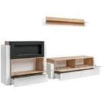 Συνθετό σαλονιού LIPUS με Τζάκι σε απόχρωση Φυσικό-Λευκό 290x45x150