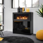 Έπιπλο τζάκι σε απόχρωση Μαύρο gloss 90x40x102