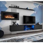 Σύνθετο σαλονιού κρεμαστό με Τζάκι σε απόχρωση Ανθρακί μάτ-Γκρί 250x40x170