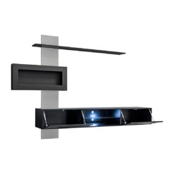 Σύνθετο σαλονιού κρεμαστό με Τζάκι σε απόχρωση Ανθρακί μάτ-Γκρί 250x40x170