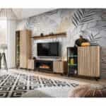 Έπιπλο Τηλεόρασης με Τζάκι σε απόχρωση βελανιδιά 160x45x52