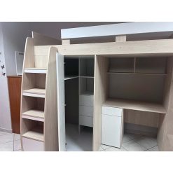 Κουκέτα Υπερυψωμένη με Ντουλάπα και Γραφείο 90x200 σε απόχρωση Φυσικό-Λευκό ματ