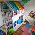 Κουκέτα με σπιτάκι με σκάλες μαζί με Τσουλήθρα και αποθηκευτικό χώρο σε χρώμα rainbow 90×200