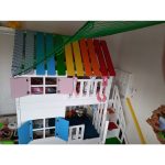 Κουκέτα με σπιτάκι με σκάλες μαζί με Τσουλήθρα και αποθηκευτικό χώρο σε χρώμα rainbow 90×200
