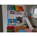 Κουκέτα με σπιτάκι με σκάλες μαζί με Τσουλήθρα και αποθηκευτικό χώρο σε χρώμα rainbow 90×200
