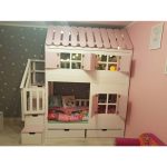 Κουκέτα με σπιτάκι με σκάλες και αποθηκευτικό χώρο σε χρώμα λευκό – ροζ 90×200