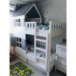Κουκέτα με σπιτάκι με σκάλες και αποθηκευτικό χώρο σε χρώμα λευκό – Γκρι 90×200