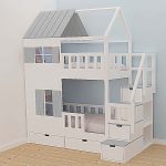 Κουκέτα με σπιτάκι με σκάλες και αποθηκευτικό χώρο σε χρώμα λευκό – Γκρι 90×200