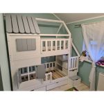 Κουκέτα με σπιτάκι με σκάλες και αποθηκευτικό χώρο σε χρώμα λευκό – Γκρι 90×200