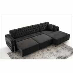 Καναπές Γωνιακός με Μηχανισμό σε Ύφασμα Βελούδο Μαύρος 300x180x85