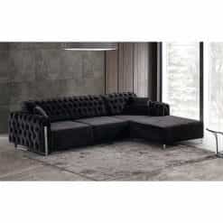 Καναπές Γωνιακός με Μηχανισμό σε Ύφασμα Βελούδο Μαύρος 300x180x85
