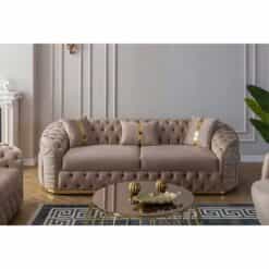 Σετ Καναπέ Ύφασμα Βελούδο Χρώμα Κρέμ 245x100x75