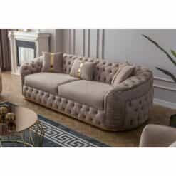 Σετ Καναπέ Ύφασμα Βελούδο Χρώμα Κρέμ 245x100x75