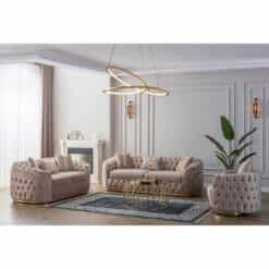 Σετ Καναπέ Ύφασμα Βελούδο Χρώμα Κρέμ 245x100x75