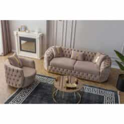 Σετ Καναπέ Ύφασμα Βελούδο Χρώμα Κρέμ 245x100x75