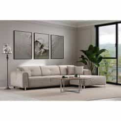 Καναπές Γωνιακός με Μηχανισμό σε Ύφασμα Βελούδο Μπεζ 300x180x80