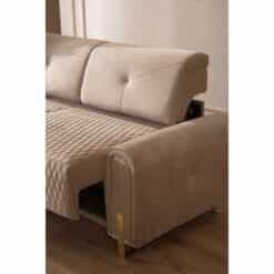 Σετ Καναπέ με Μηχανισμό σε Ύφασμα Βελούδο Χρώμα Μπεζ 230x102x80