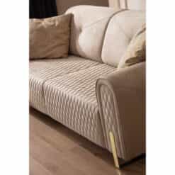 Σετ Καναπέ με Μηχανισμό σε Ύφασμα Βελούδο Χρώμα Μπεζ 230x102x80
