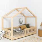 Montessori Κρεβάτι Παιδικό Σπιτάκι με Κάγκελο σε Φυσικό 90×200