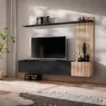 Σύνθετο Τηλεόρασης Κρεμαστό Μαύρο Ματ – Δρυς Πάνελ 180x40x130