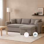 Γωνιακός καναπές-κρεβάτι αναστρέψιμος μπεζ 225x148x81