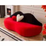 Καναπές σε Σχήμα Χειλιών Ύφασμα βελούδο Κόκκινο με Μαύρο 206x84x84