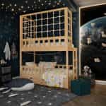 Κουκέτα με δίχτυ και αποθηκευτικό χώρο σε Απόχρωση Λευκό - Φυσικό 90×200