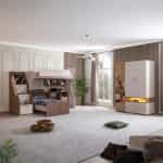 Κουκέτα Παιδική με γραφείο σε εκρού – καρυδί 90×200