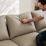 Γωνιακός καναπές καμπυλωτός με Δερμάτινη μπεζ 317x163x71
