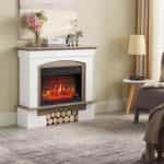 Έπιπλο με Ηλεκτρικό Τζάκι 98.5x30x90 Λευκό - Γκρι - Δρυς (Εφέ Πυρότουβλο)