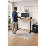 Ρυθμιζόμενο Γραφείο Sit–Stand BIMotion με Φυσικό Καπλαμά Δρυός 160×80×3