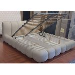 Κρεβάτι Διπλό με αποθηκευτικό χώρο με Μπουκλέ ύφασμα Εκρού 160×200