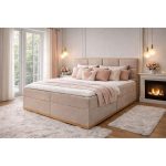 Κρεβάτι Διπλό με αποθηκευτικό χώρο ανώστρωμα και στρώμα σε ύφασμα Μπεζ 160x200