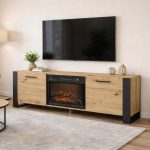 Έπιπλο Τηλεόρασης με Ηλεκτρικό Τζάκι σε απόχρωση βελανιδιά - μαύρο 180x40x58