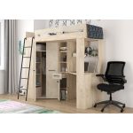 Υπερυψωμένο Κρεβάτι (Loft) με Γραφείο & Ντουλάπα Endgrain Oak / Granada Almond 80×200