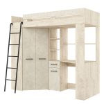 Υπερυψωμένο Κρεβάτι (Loft) με Γραφείο & Ντουλάπα Endgrain Oak / Granada Almond 80×200