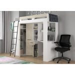 Υπερυψωμένο Κρεβάτι (Loft) με Γραφείο & Ντουλάπα Λευκό / Granada Almond 80×200
