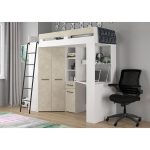 Υπερυψωμένο Κρεβάτι (Loft) με Γραφείο & Ντουλάπα Λευκό / Granada Almond 80×200