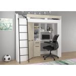 Υπερυψωμένο Κρεβάτι (Loft) με Γραφείο & Ντουλάπα Λευκό / Granada Almond 80×200