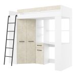 Υπερυψωμένο Κρεβάτι (Loft) με Γραφείο & Ντουλάπα Λευκό / Granada Almond 80×200