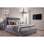 Κρεβάτι Διπλό Ντυμένο με Αποθηκευτικό Χώρο σε γκρι ύφασμα 160×200