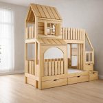 Κουκέτα μονή – ημίδιπλη με σπιτάκι με συρτάρια σε φυσικό 90×200