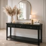 Κονσόλα Εισόδου Μαύρη με 3 Συρτάρια & Ράφι – Classic Elegant Style 128x40x80