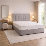 Κρεβάτι Διπλό Ντυμένο με Ύφασμα Γκρι και Αποθηκευτικό χώρο 160×200