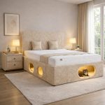 Κρεβάτι Διπλό Pet Bed Ντυμένο σε Ύφασμα Μπουκλε Εκρου 160×200