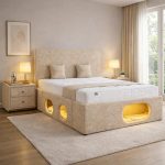 Κρεβάτι Διπλό Pet Bed Ντυμένο σε Ύφασμα Μπουκλε Εκρου 160×200
