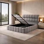 Κρεβάτι Διπλό υφασμάτινο με αποθηκευτικό χώρο Γκρι 160×200