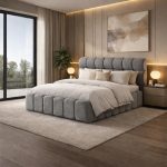 Κρεβάτι Διπλό υφασμάτινο με αποθηκευτικό χώρο Γκρι 160×200